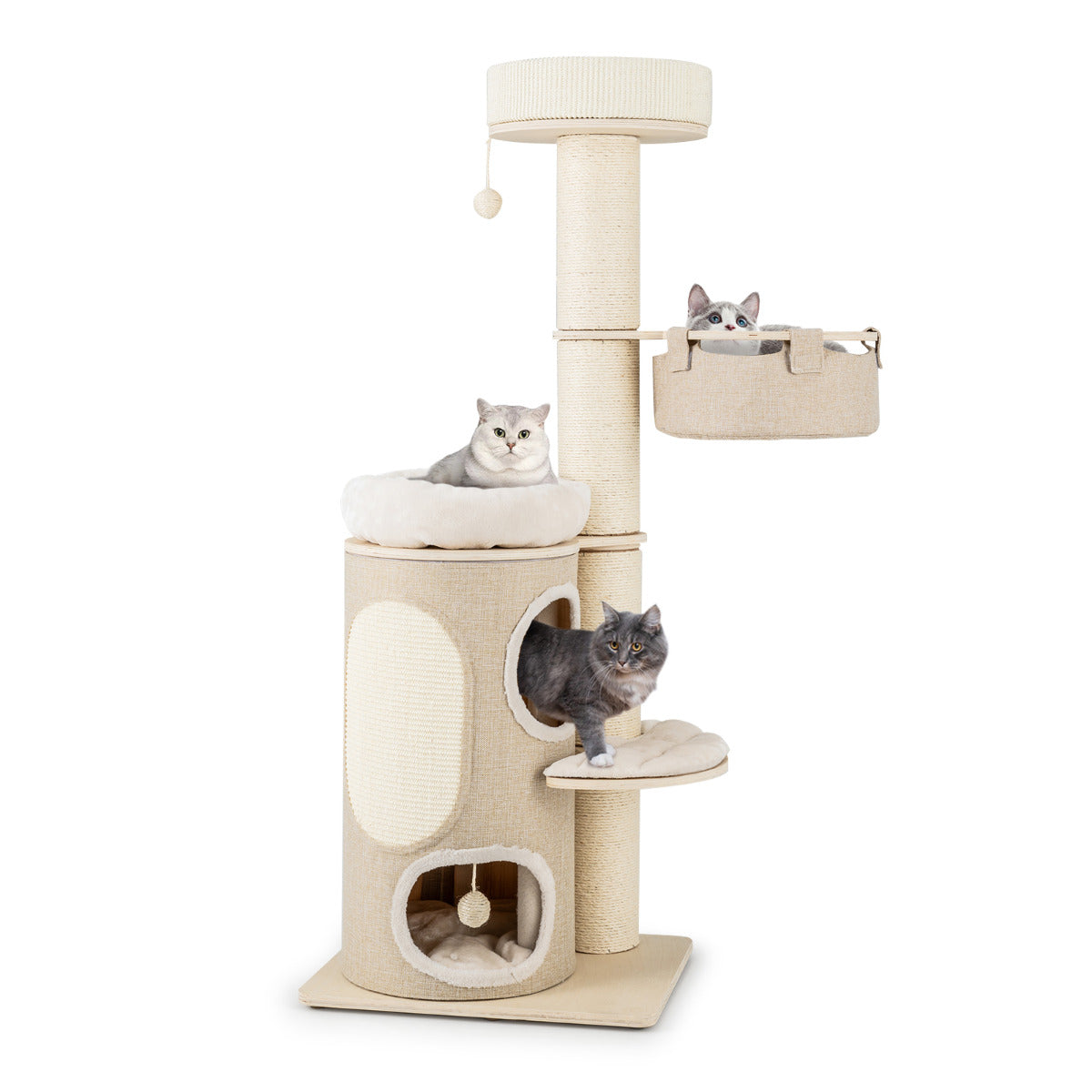 Torre para Gatos de Vários Níveis com Condomínio de 2 Pisos - Natural