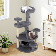 Torre para Gatinhos Multinível com Condomínio e Postes de Arranhar Plataformas de Salto Escada 64 x 60 x 101 cm Cinzento