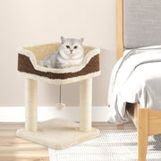 Torre para Gatos de 2 Níveis com Percha de Peluche 2 Postes Arranhadores de Sisal Bola Pendurada com Sino 38 x 38 x 51 cm Bege
