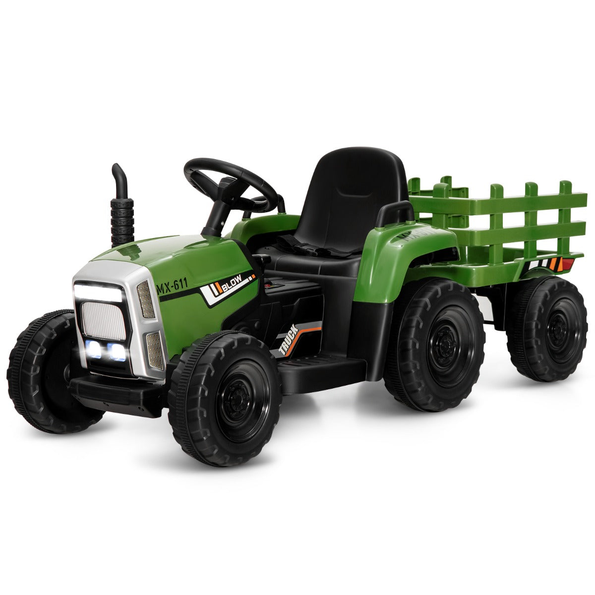 Trator Elétrico para Crianças com 3 Velocidades, Luzes LED, Música, Áudio USB e Bluetooth Até 30kg 136,5 x 50 x 52,5 cm Verde Exército