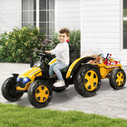 Trator de Brincar com Reboque para Crianças 3-8 Anos Inclui Comando 2,4 G 151 x 68 x 70 cm Amarelo