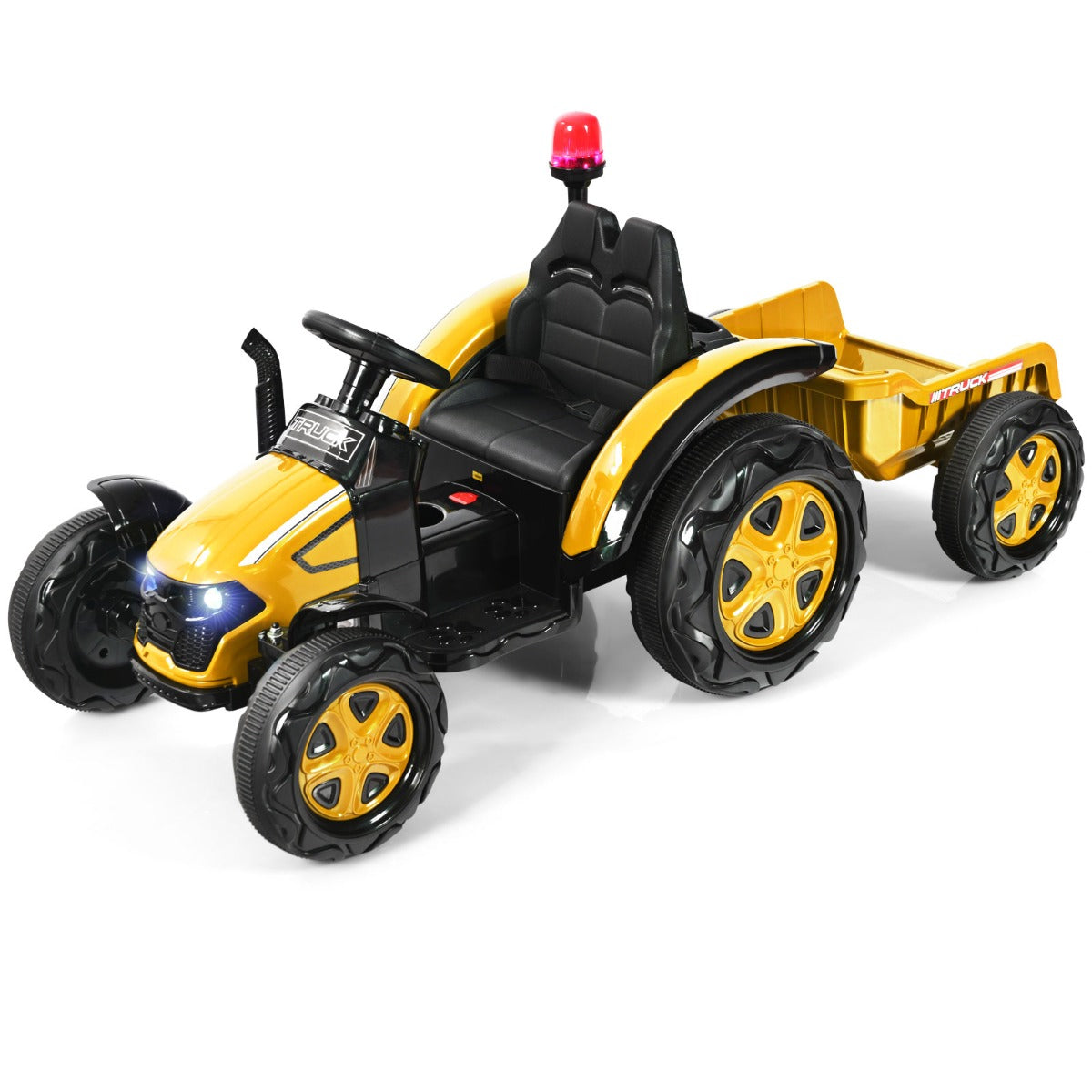Trator de Brincar com Reboque para Crianças 3-8 Anos Inclui Comando 2,4 G 151 x 68 x 70 cm Amarelo