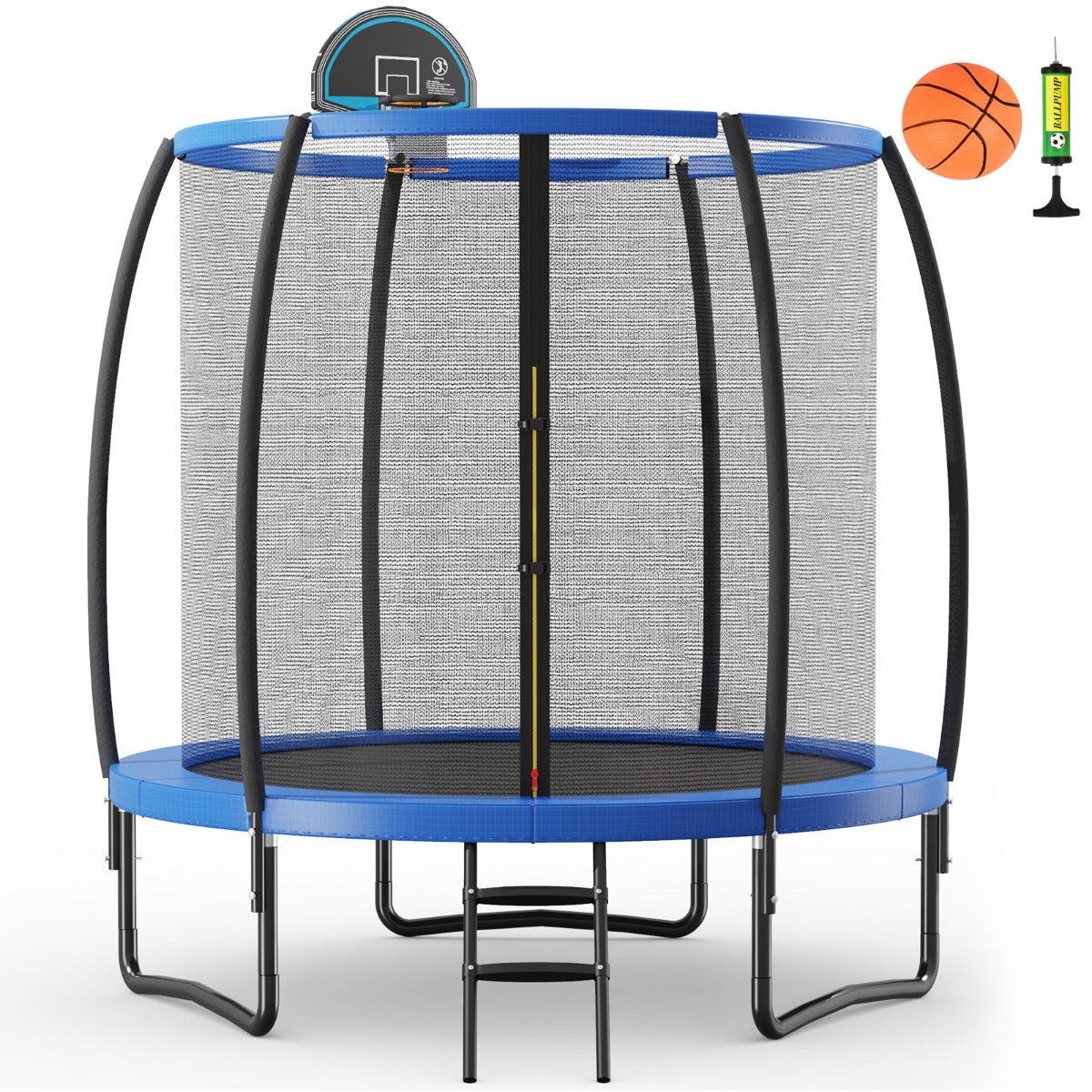 Trampolim de Exterior com Aro de Basquetebol, Rede de Segurança e Escada - Trampolim para Crianças e Adultos 2,5M Azul e Preto