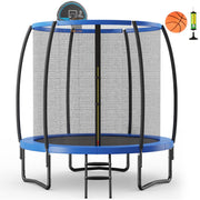 Trampolim de Exterior com Aro de Basquetebol, Rede de Segurança e Escada - Trampolim para Crianças e Adultos 2,5M Azul e Preto
