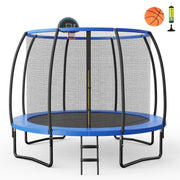 Trampolim Outdoor com Aro de Basquetebol, Rede de Segurança, Almofada e Escada - Azul e Preto 3M
