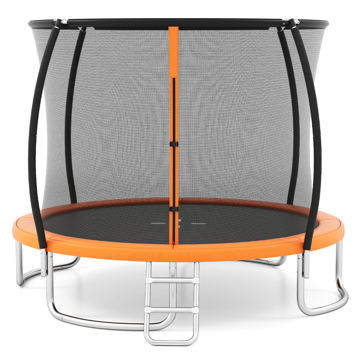 Trampolim de Exterior com Escada Trampolim de Jardim Redondo com Rede de Segurança Cobertura de Borda e Estrutura de Metal Ø305 cm Laranja