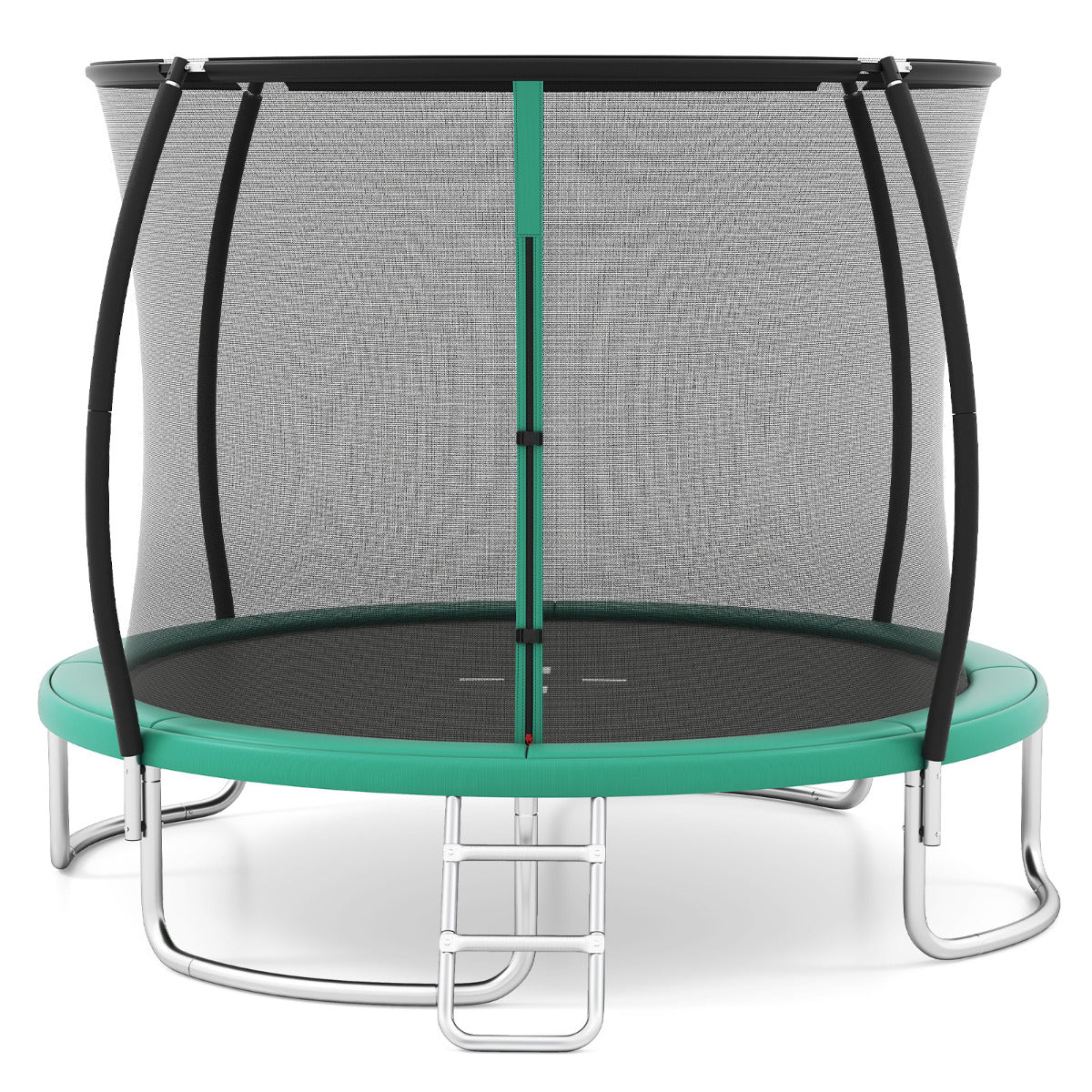 Trampolim para Exterior com Escada Trampolim de Jardim Redondo com Rede de Segurança Cobertura de Borda e Estrutura de Metal Ø305 cm Verde