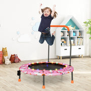 Trampolim para Crianças 92 cm Mini Cama Elástica com Luzes LED Pega de Segurança Tapete de Salto Redondo Capa 3-6 Anos Rosa