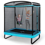 Trampolim Recreativo com Baloiço Rede de Segurança Cama Elástica de Entretenimento para Crianças 190 x 122 x 210 cm - Azul