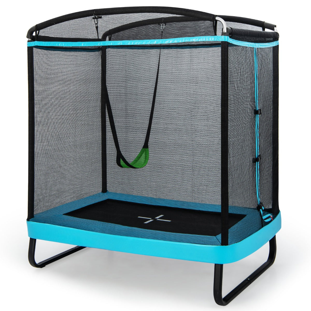 Trampolim Recreativo com Baloiço Rede de Segurança Cama Elástica de Entretenimento para Crianças 190 x 122 x 210 cm - Azul