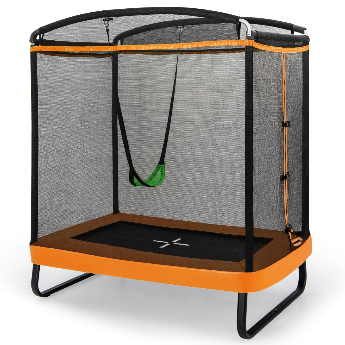 Trampolim Recreativo com Baloiço Rede de Segurança Cama Elástica de Entretenimento para Crianças 190 x 122 x 210 cm - Laranja