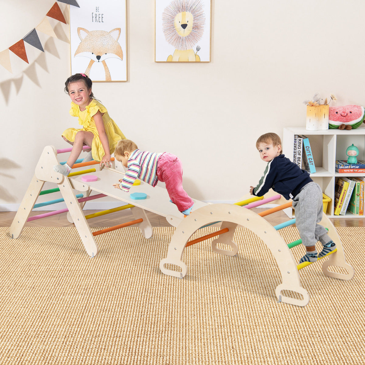 Conjunto de Escalada de Madeira para Crianças – Multicolorido