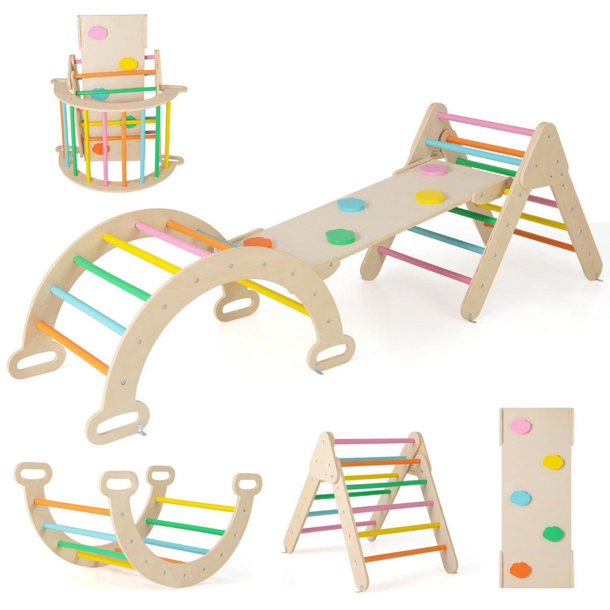 Conjunto de Escalada de Madeira para Crianças – Multicolorido