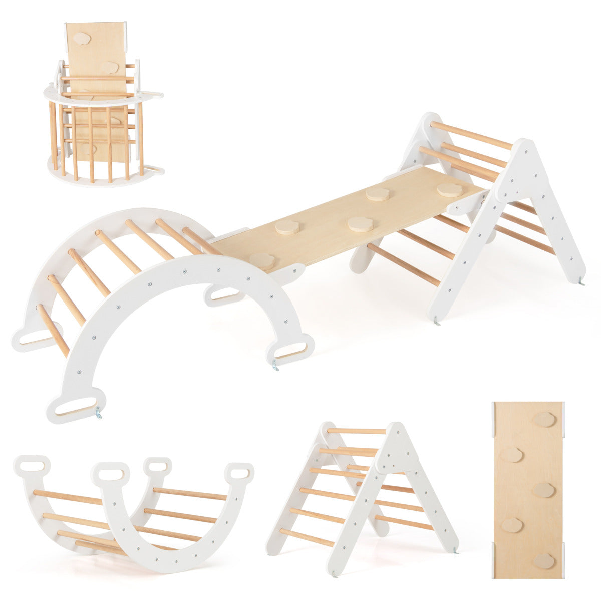 Conjunto de Escalada 3 em 1 para Crianças em Madeira – Branco