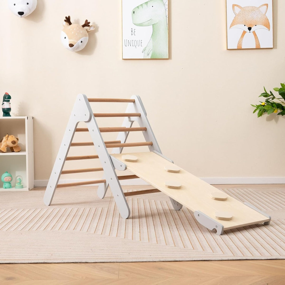 Escalador Triangular de Madeira 3 em 1 – Cinzento