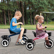 Triciclo Infantil de 3 Rodas com Assento Ajustável Cestos Dianteiros e Traseiros Estrutura de Ferro para Idades entre 1,5 e 5 Anos - Rosa