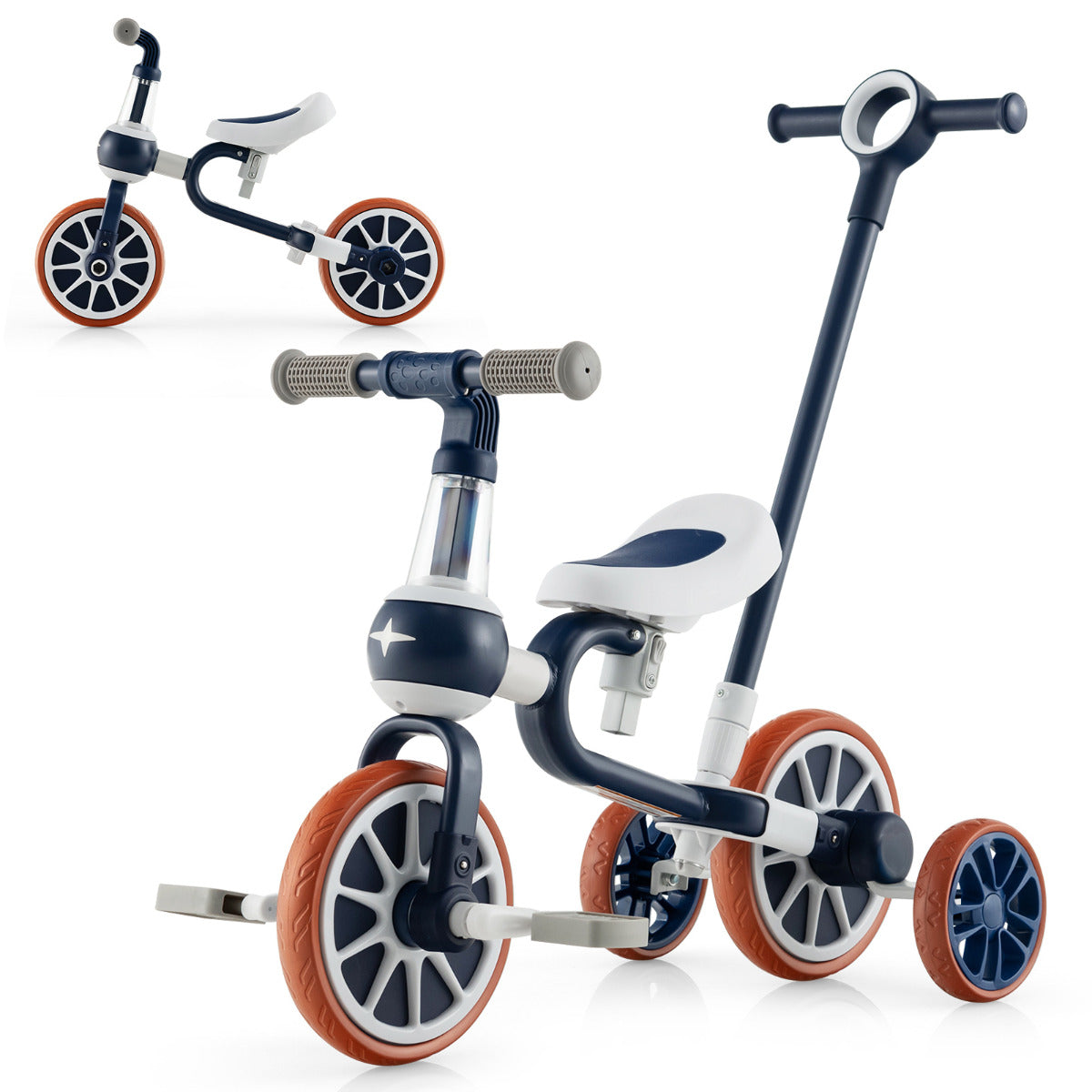 Triciclo para Crianças 2-4 Anos Bicicleta de Equilíbrio 4 em 1 com Altura Ajustável Pedais e Rodas Desmontáveis 37 x 72 x 101 cm Azul