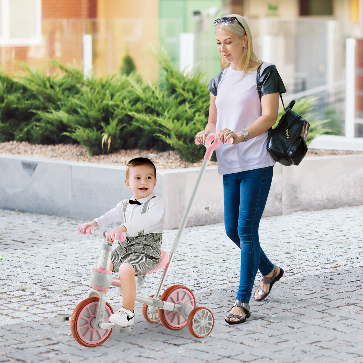Triciclo para Crianças de 2-4 Anos Bicicleta de Equilíbrio 4 em 1 com Altura Ajustável Pedais e Rodas Amovíveis 37 x 72 x 101 cm Rosa