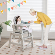 Trona 3 em 1 Conversível Mesa e Cadeira para Crianças 6-36 Meses com Tabuleiro Removível Almofada Encosto de 3 Níveis Arnês 62 x 51 x 104 cm Cinzento