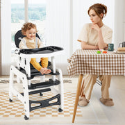 Trona 3 em 1 Conversível Mesa e Cadeira para Crianças 6-36 Meses com Bandeja Removível Almofada Encosto de 3 Níveis Arnês 62 x 51 x 104 cm Preto