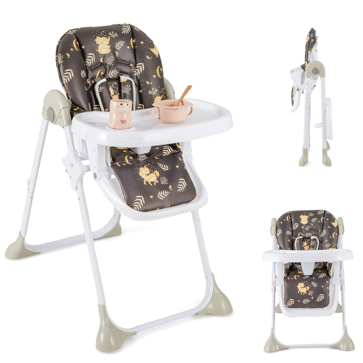 Trona Conversível para Bebés com Altura Regulável de 90-105 cm Silla Portátil com Tabuleiro Removível Encosto Apoio para os Pés Roxo