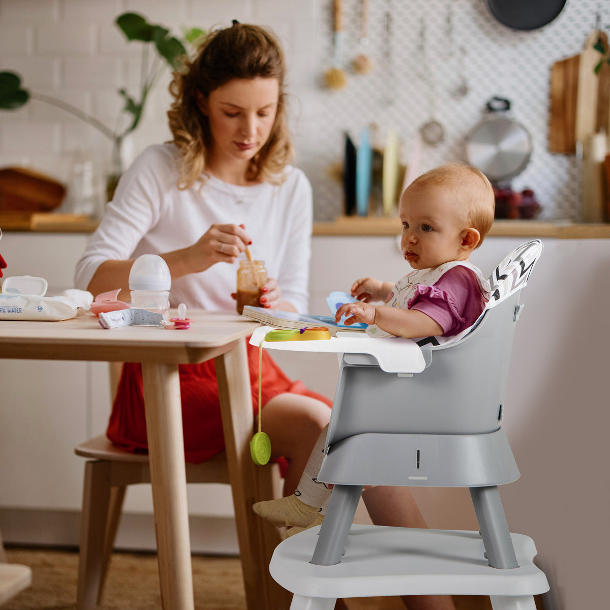 Trona Conversível 6 em 1 para Bebé com Mesa e Cadeira Cinza Onda