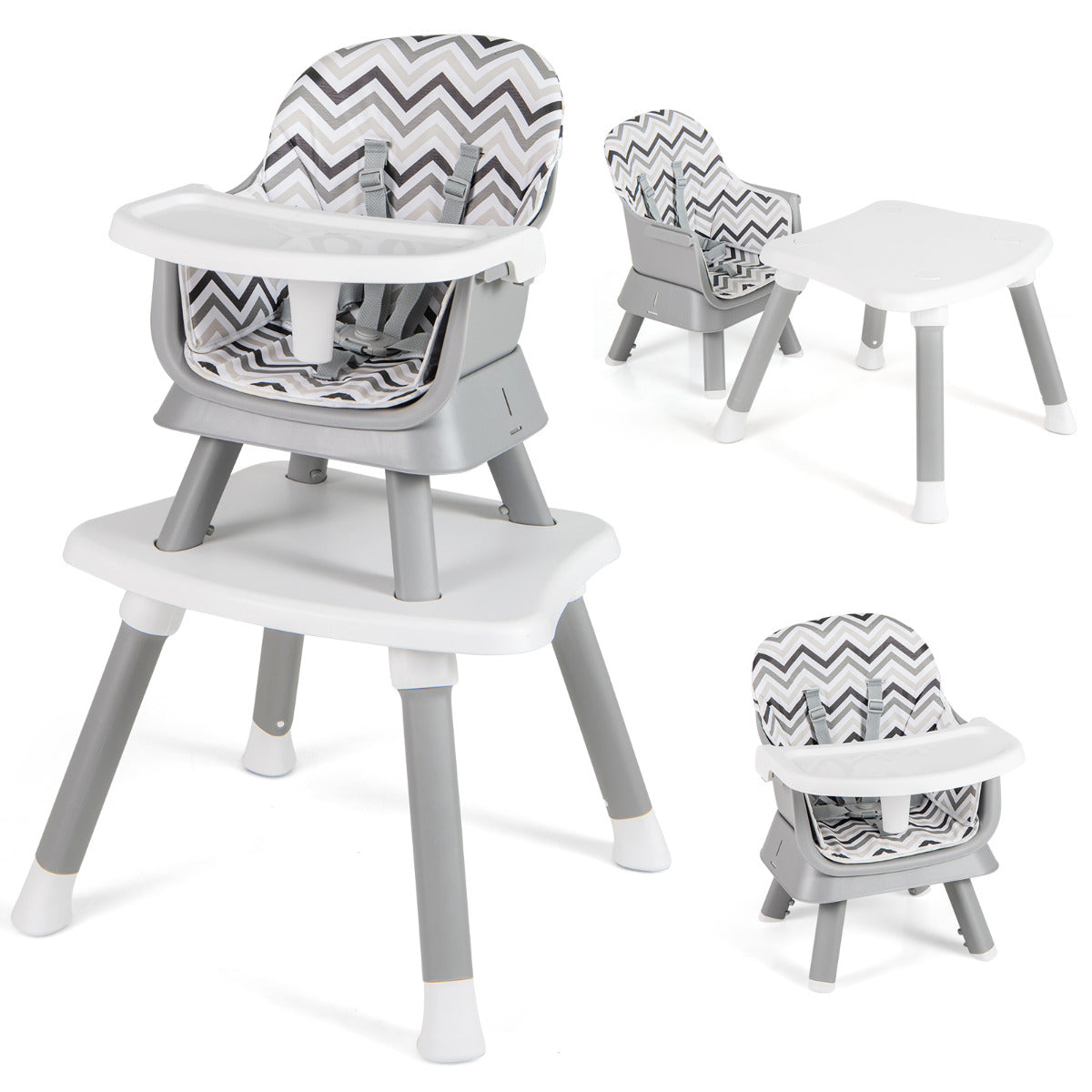 Trona Conversível 6 em 1 para Bebé com Mesa e Cadeira Cinza Onda