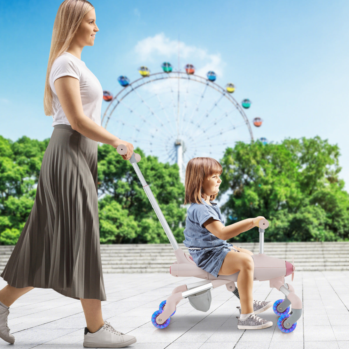 Carro de Passeio 2 em 1 – Cor-de-Rosa – Alumínio
