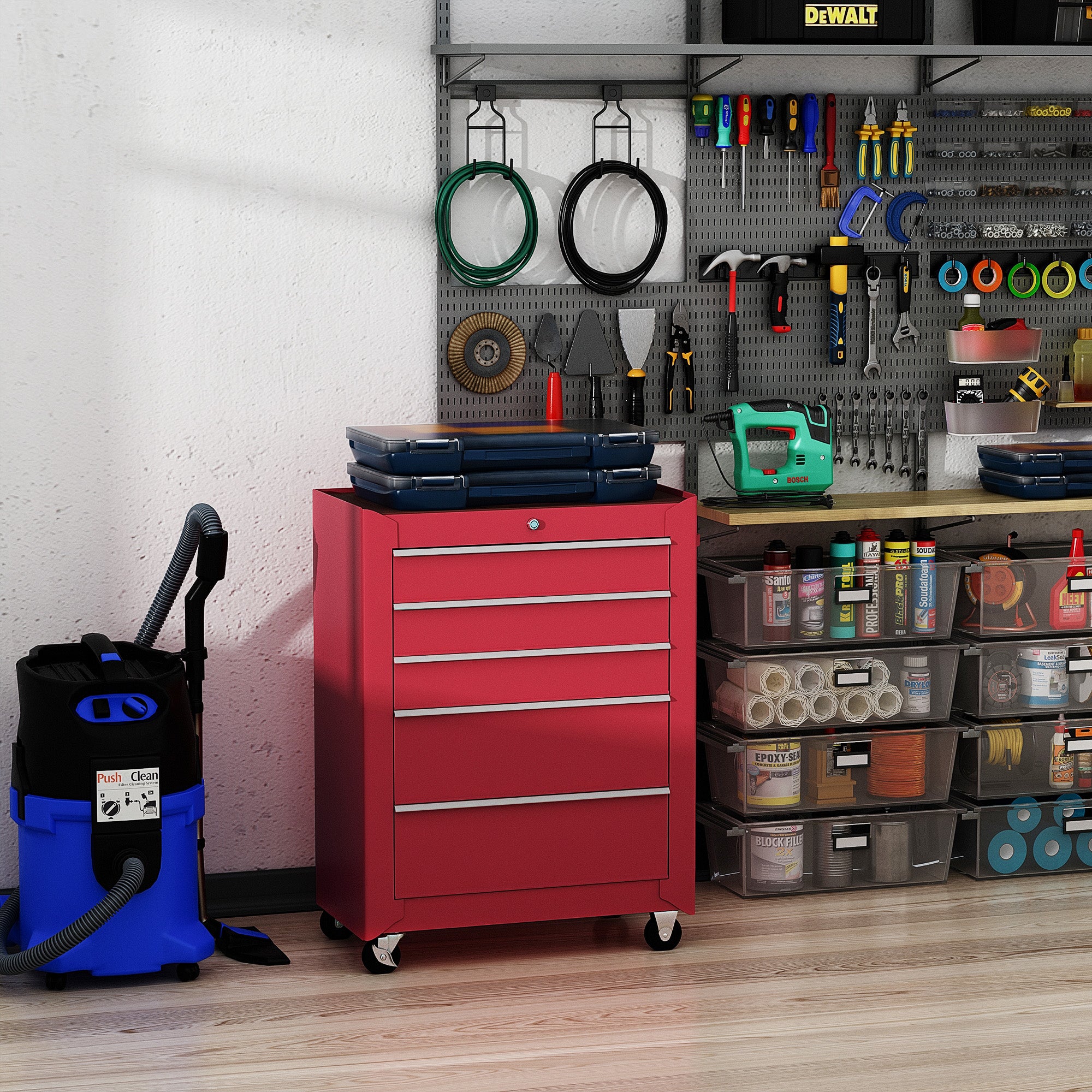 Carrinho de Ferramentas com 5 Gavetas Vermelho 61,5x33x85 cm