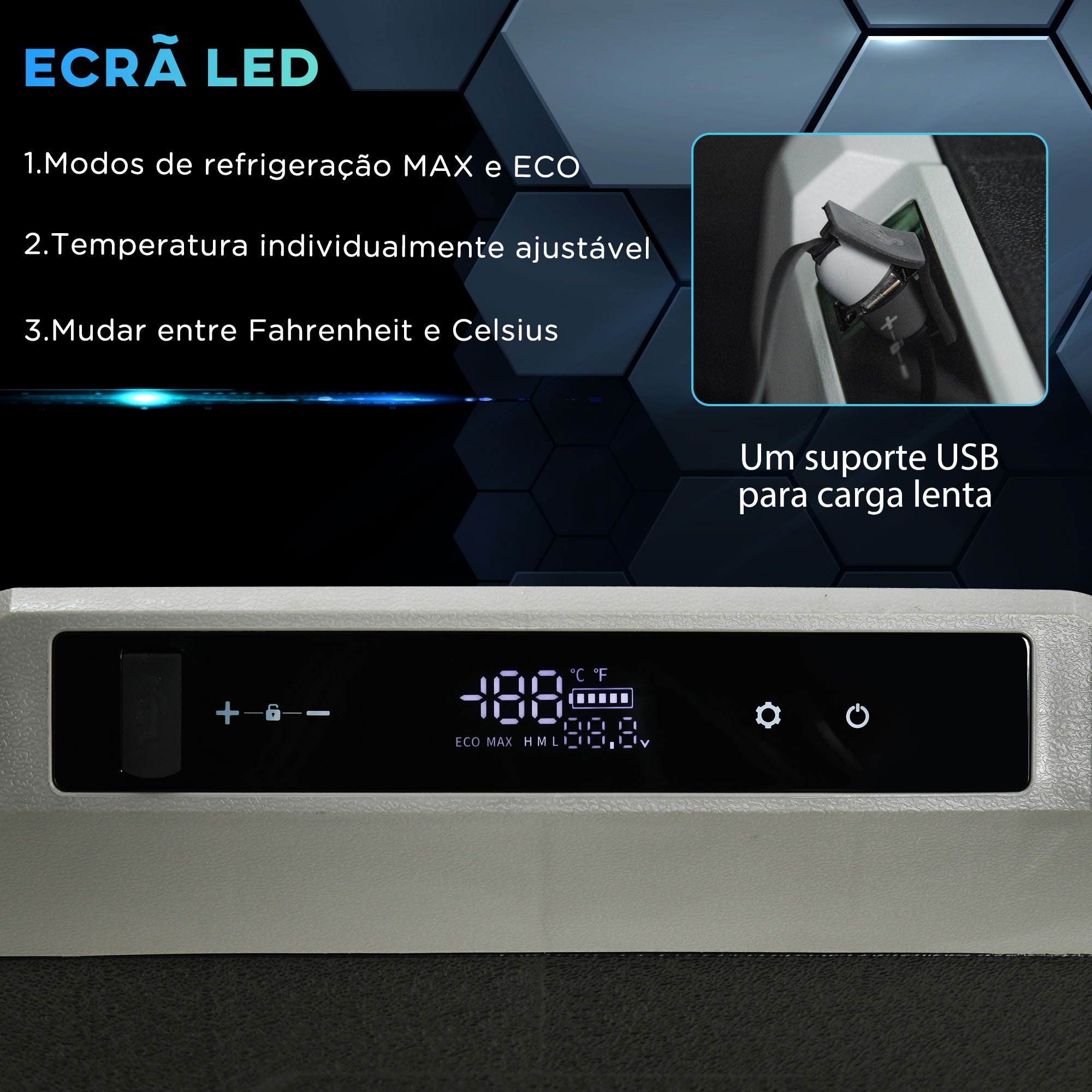 Geleira Elétrica Portátil – 40L – Preto e Cinza – Polipropileno e PEAD