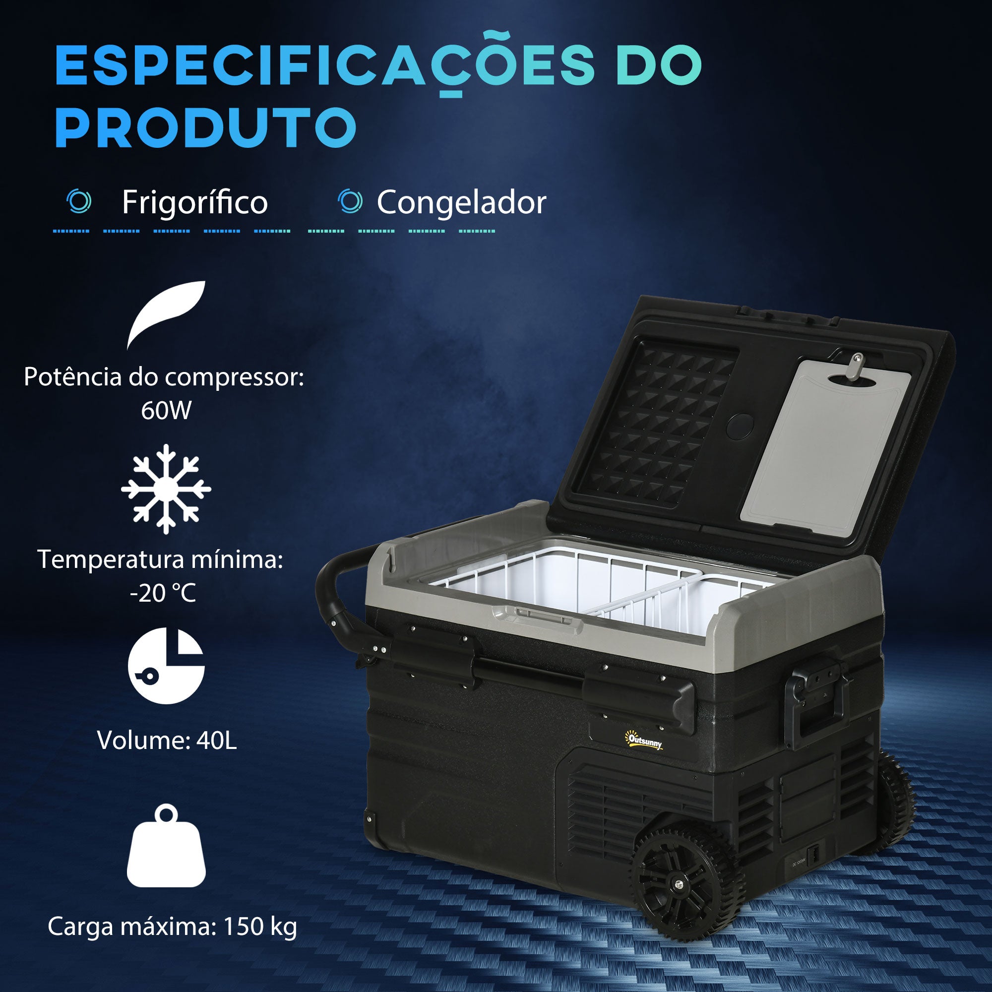 Geleira Elétrica Portátil – 40L – Preto e Cinza – Polipropileno e PEAD