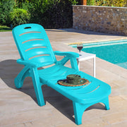Tumbona Dobrável para Jardim Cadeira Reclinável Ajustável para Exterior com 5 Posições Rodas Resistente Pátio Piscina Praia Verde