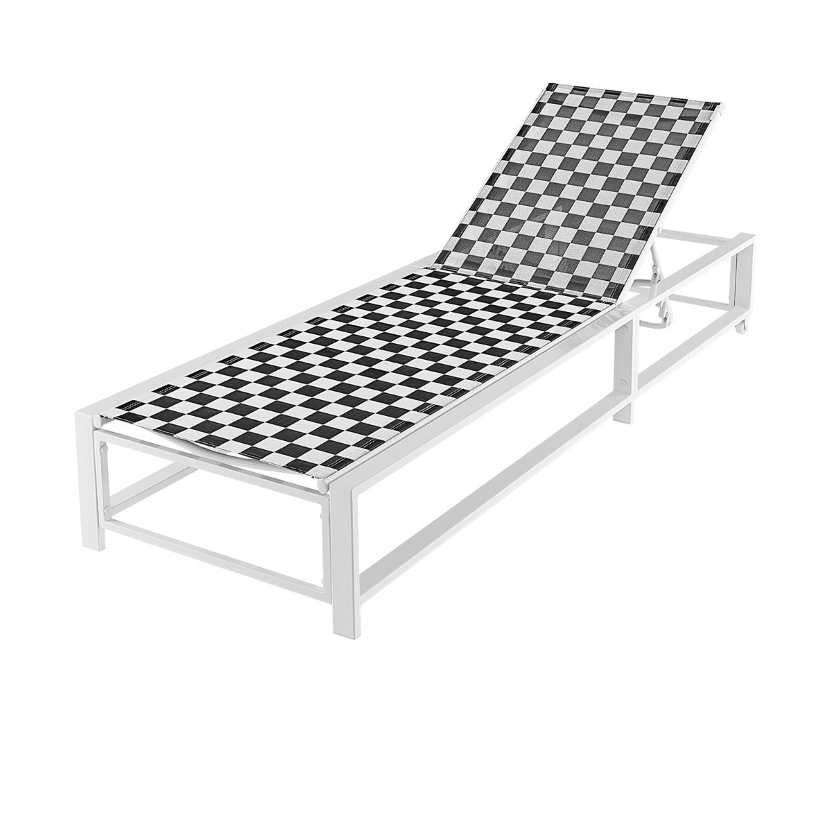Tumbona Ajustável para Pátio com Rodas em Tecido Respirável e Estrutura de Metal Resistente para Piscina e Jardim Preto e Branco
