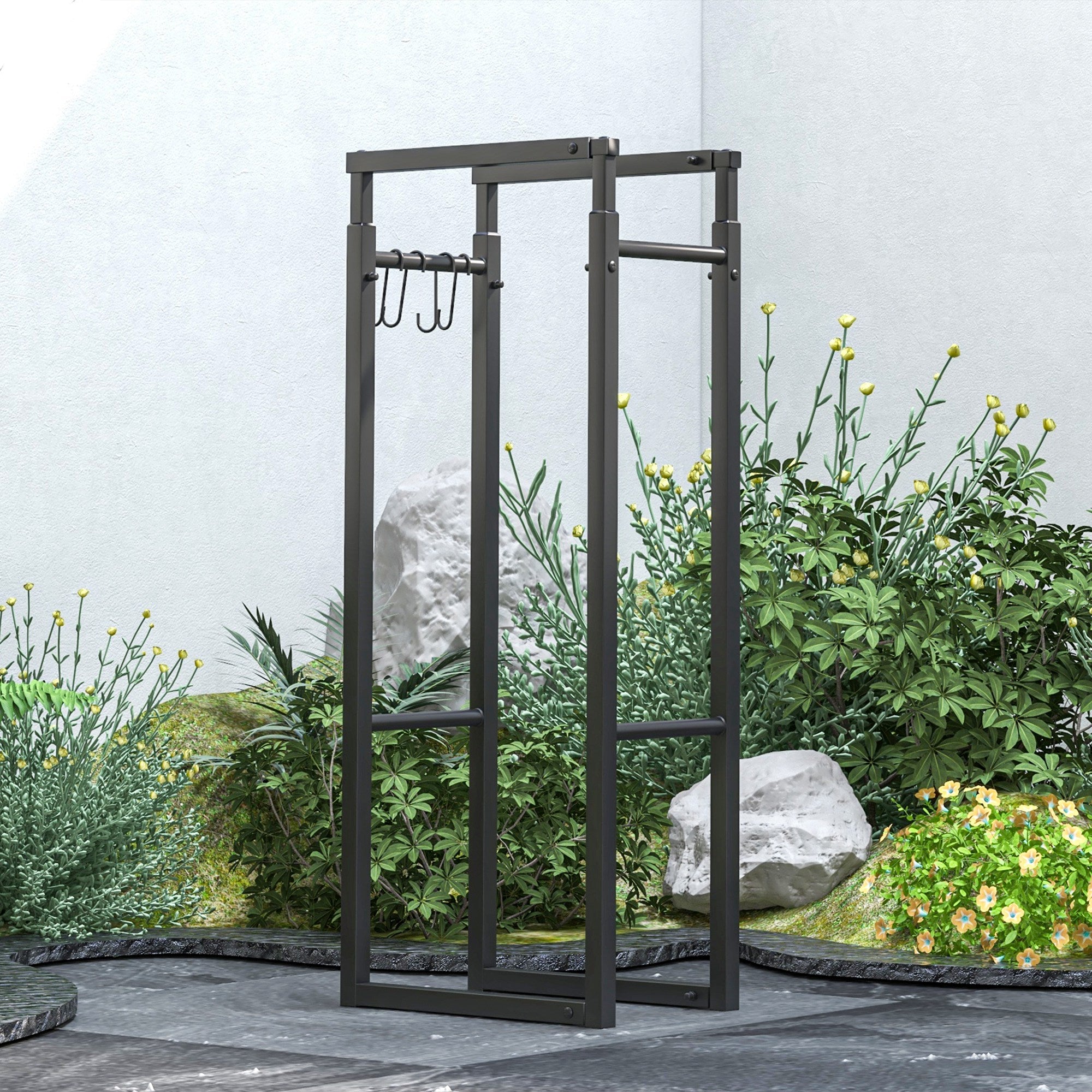 Suporte para Lenha Ajustável Preto 65x25x100-150 cm