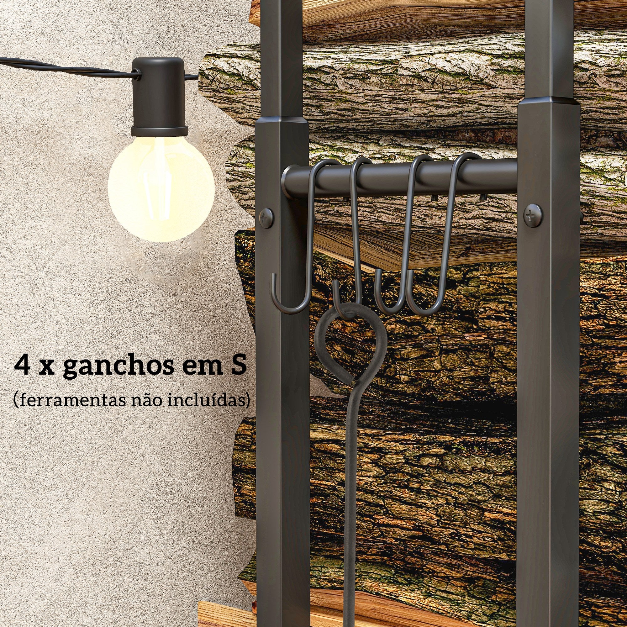 Suporte para Lenha Ajustável Preto 65x25x100-150 cm