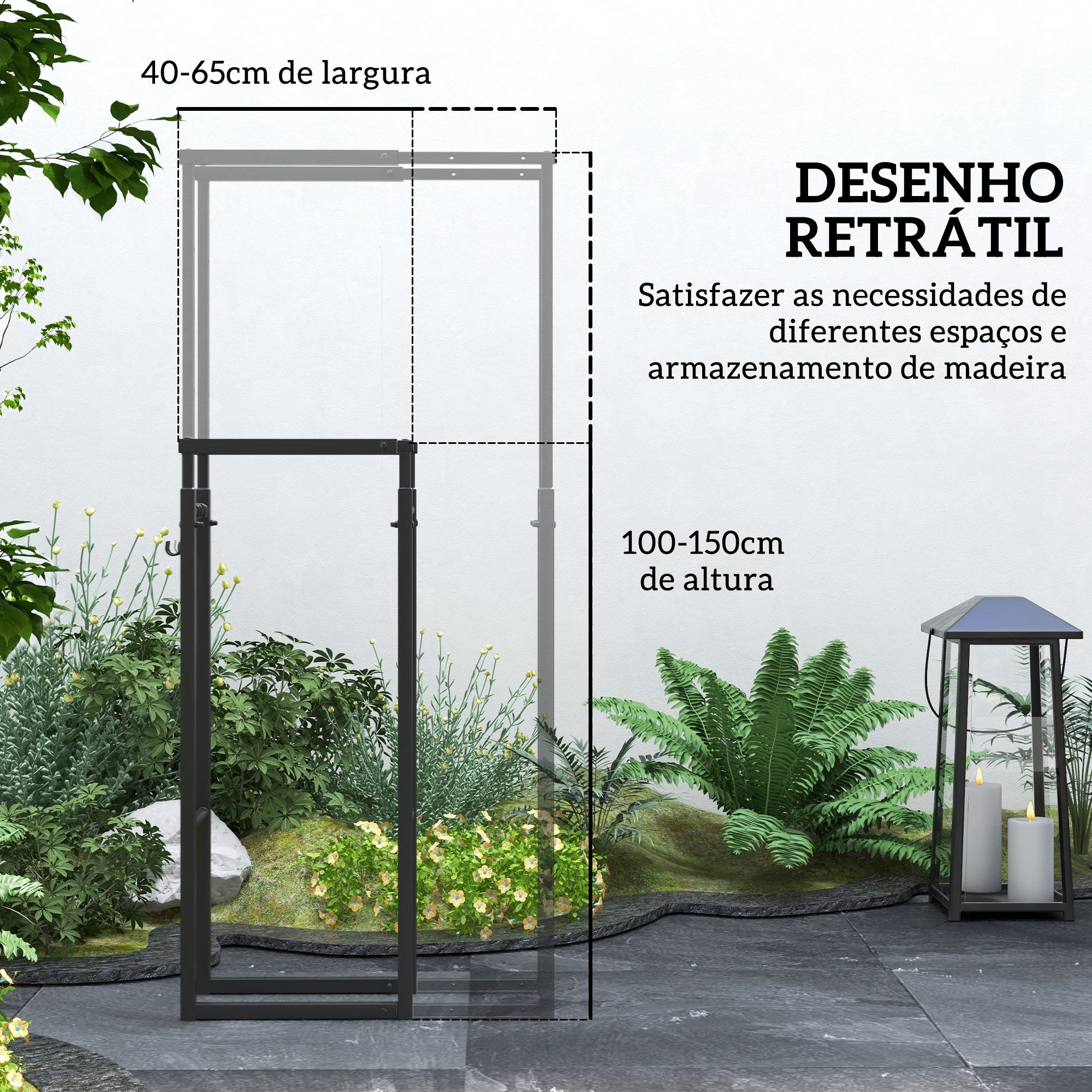 Suporte para Lenha Ajustável Preto 65x25x100-150 cm