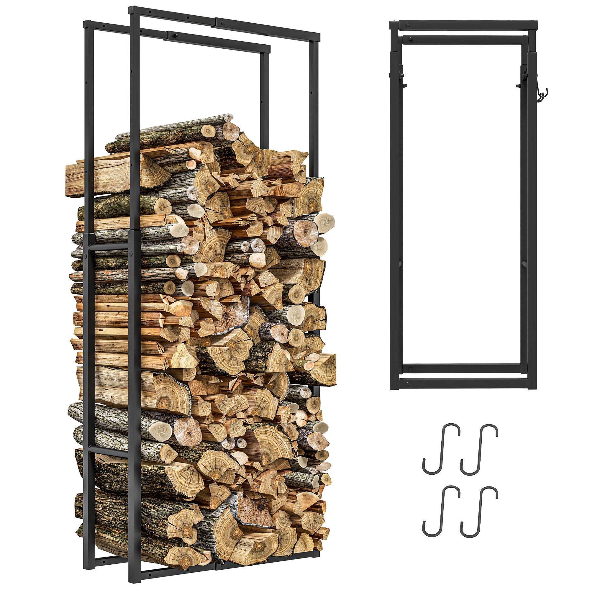 Suporte para Lenha Ajustável Preto 65x25x100-150 cm