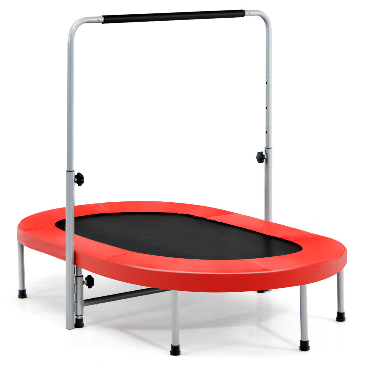 Cama Elástica Dupla para 2 Pessoas Trampolim Interior com Pega e Almofada de Segurança Vermelho 154 x 90 x 92-132 cm