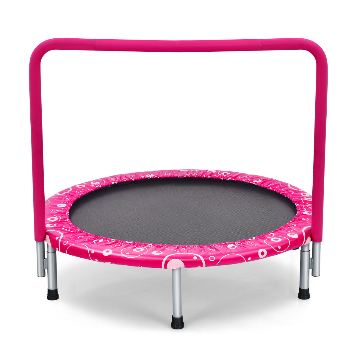 Mini Trampolim Rosa Plegável de 92 cm para Crianças com Cobertura Acolchoada de Segurança para Interior
