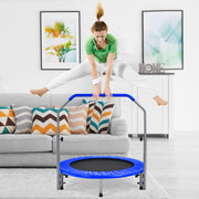 Trampolim de Fitness Dobrável de 101 cm com Pega Ajustável em Altura Azul para Adultos e Crianças