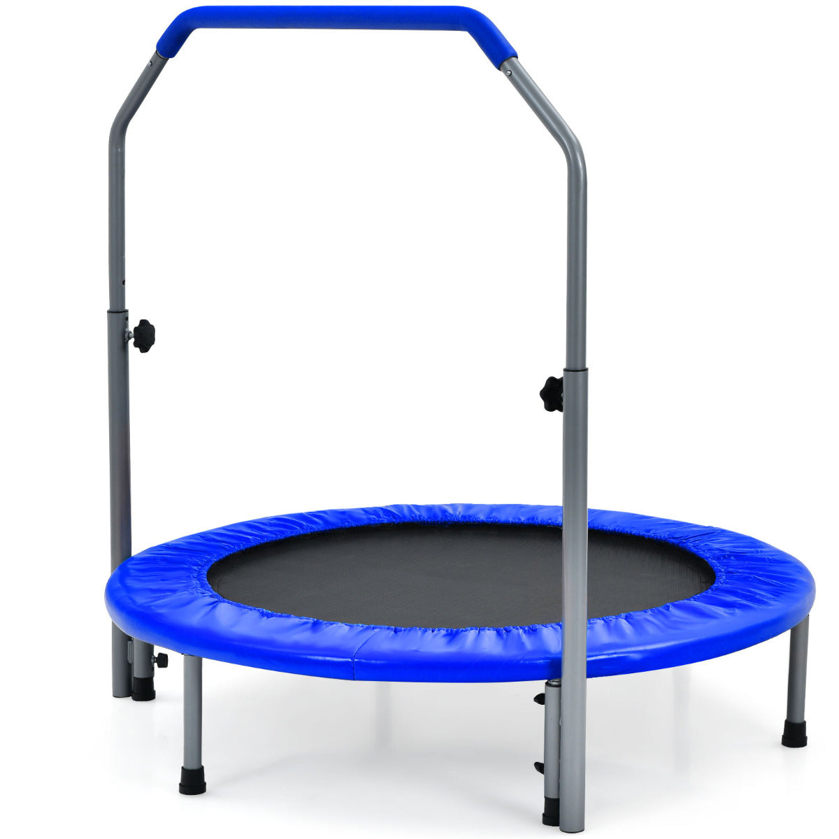 Trampolim de Fitness Dobrável de 101 cm com Pega Ajustável em Altura Azul para Adultos e Crianças