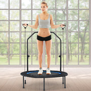 Mini Trampolim Fitness Dobrável 101 cm com Empunhadura Ajustável e 2 Bandas Azul