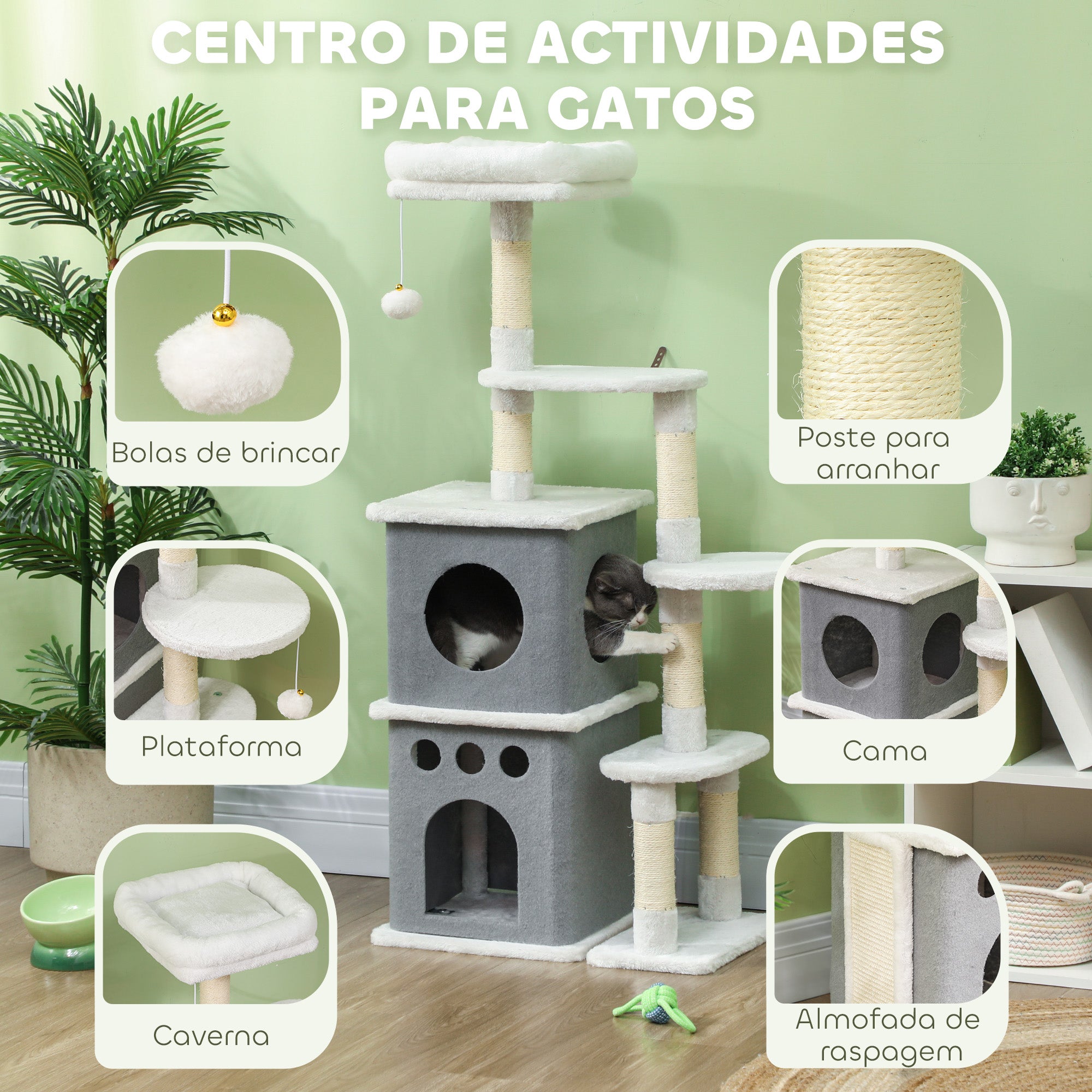Arranhador para Gatos 56x34x126 cm Cinza e Creme