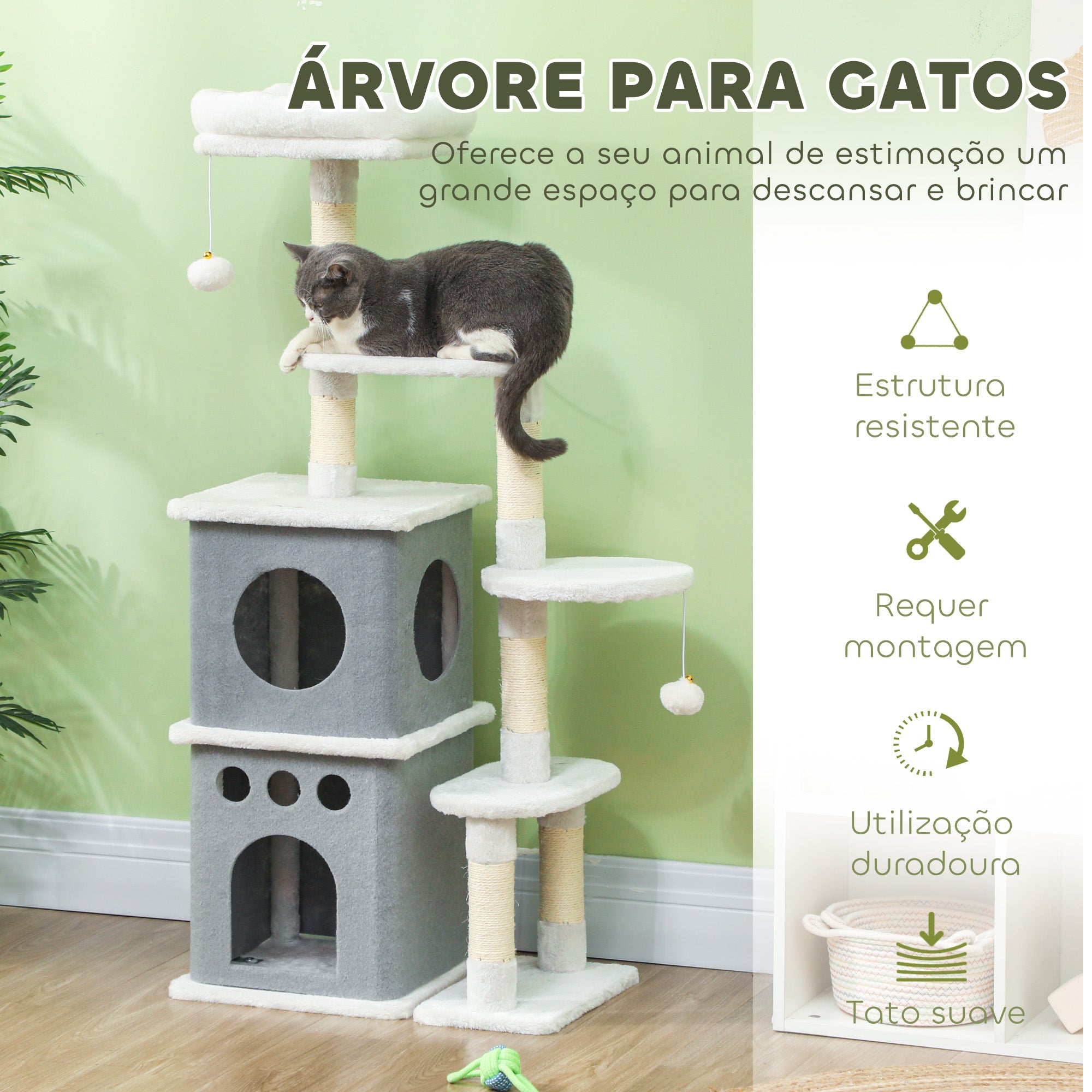 Arranhador para Gatos 56x34x126 cm Cinza e Creme