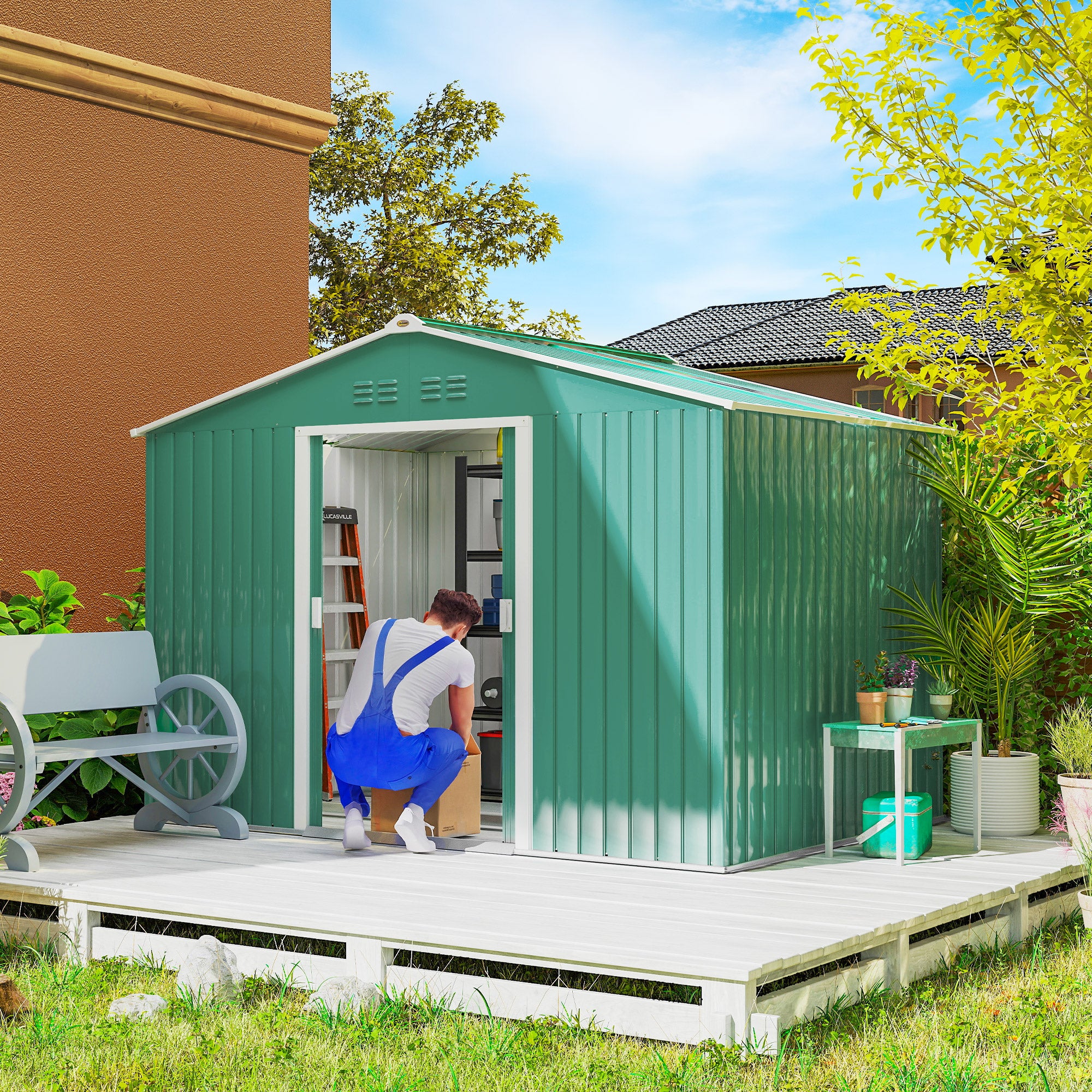 Abrigo de Jardim Exterior Verde 277x195x192cm - Armazenamento de Ferramentas