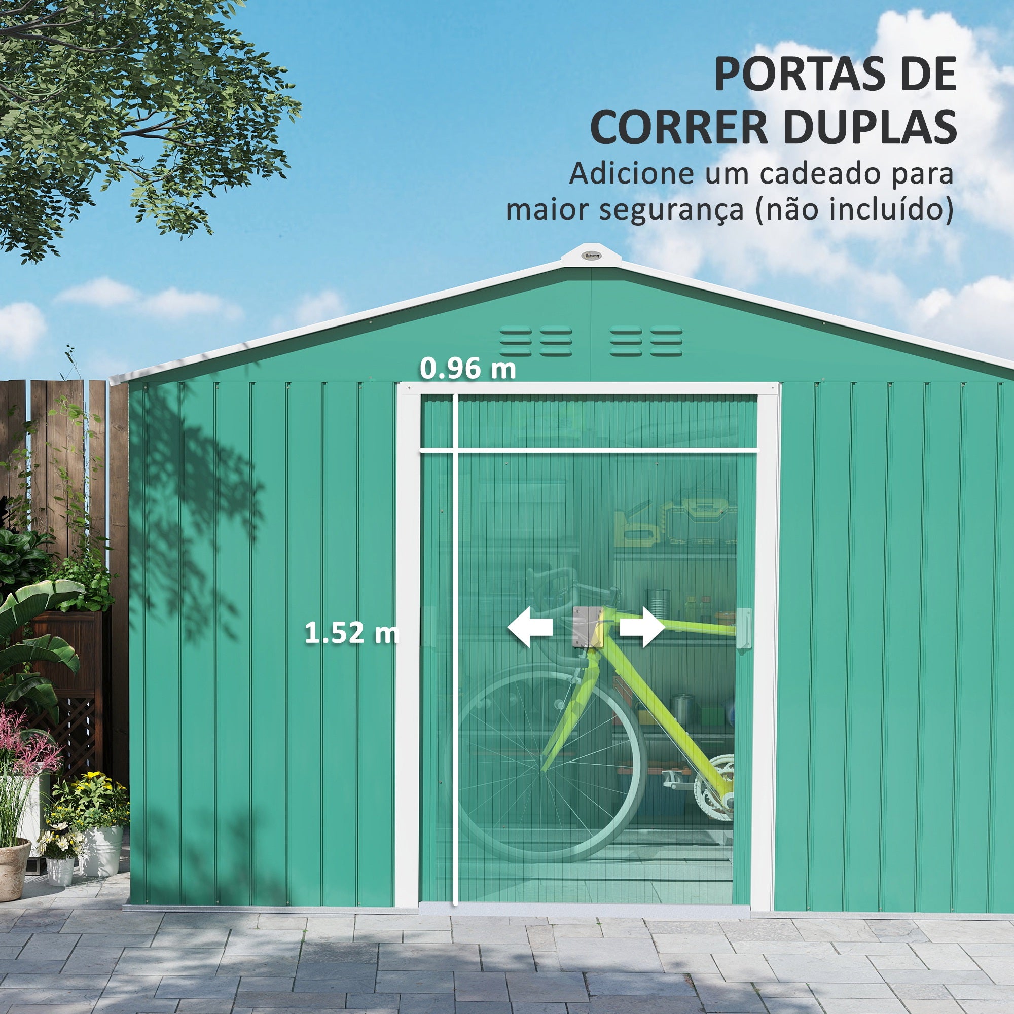 Abrigo de Jardim Exterior Verde 277x195x192cm - Armazenamento de Ferramentas