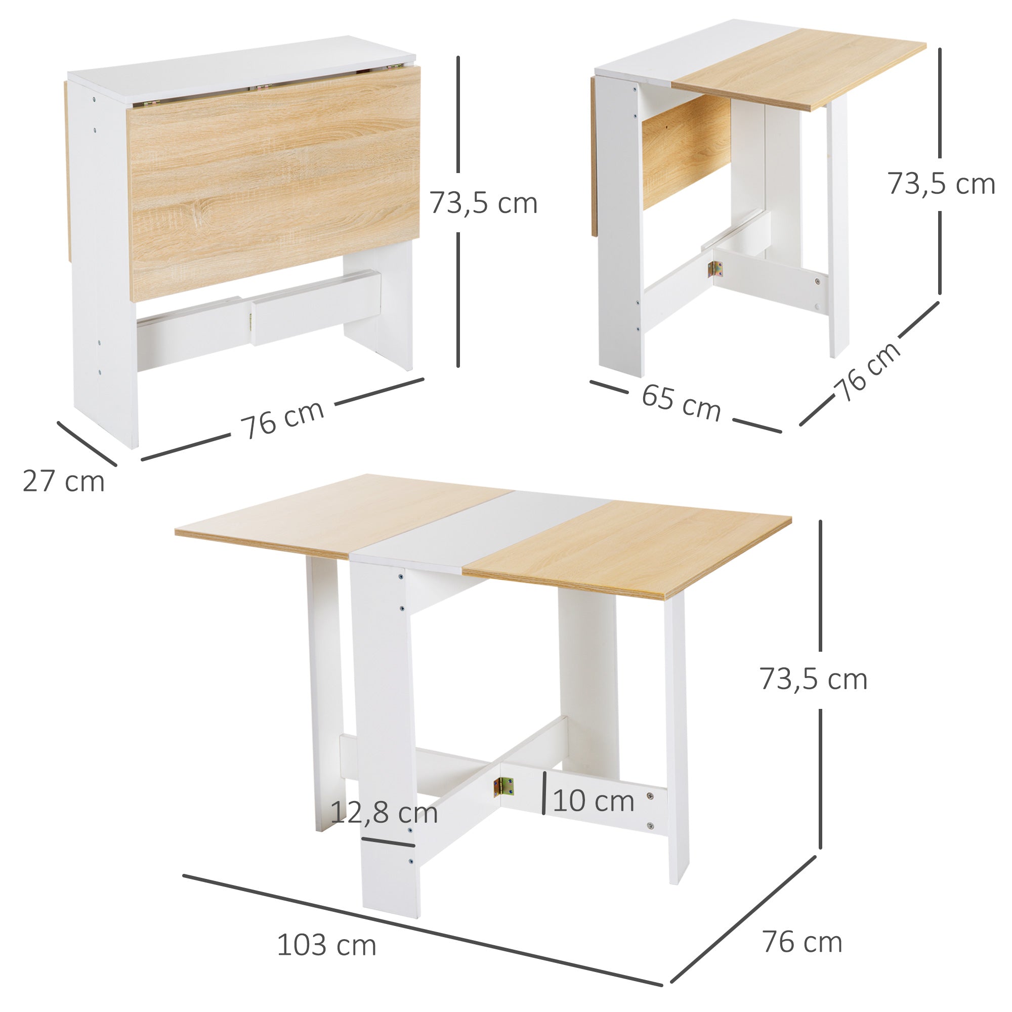 Mesa de Jantar Dobrável Carvalho e Branco 103x76x73,5 cm