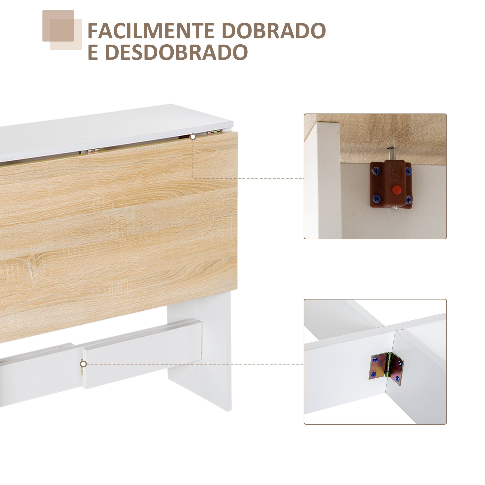 Mesa de Jantar Dobrável Carvalho e Branco 103x76x73,5 cm