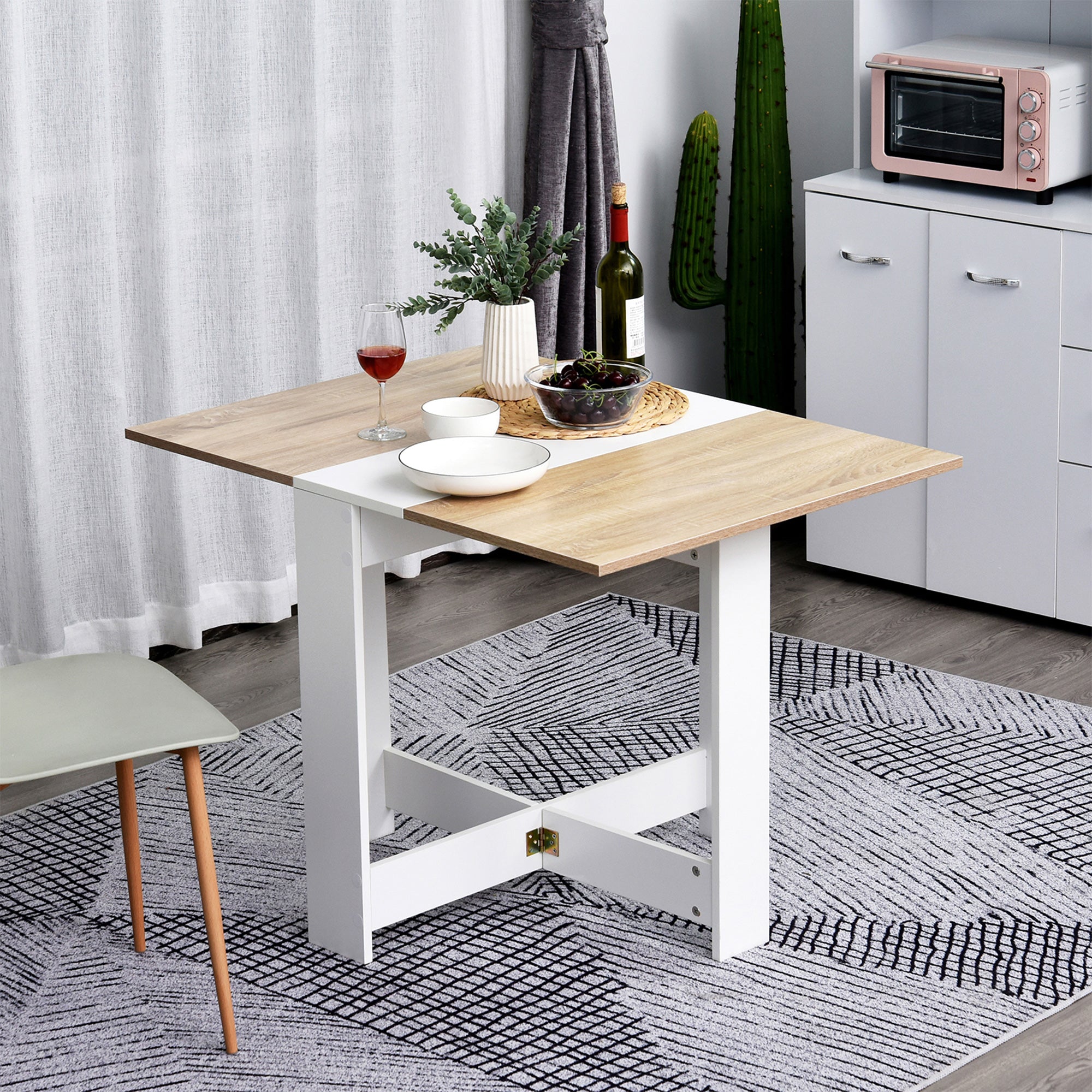 Mesa de Jantar Dobrável Carvalho e Branco 103x76x73,5 cm