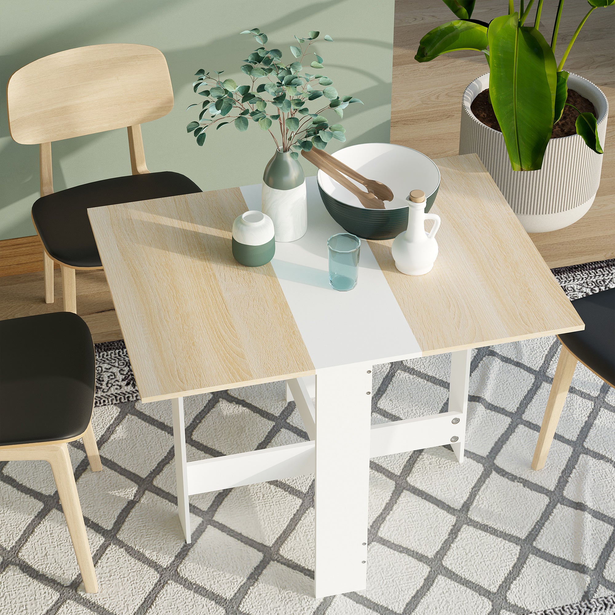 Mesa de Jantar Dobrável Carvalho e Branco 103x76x73,5 cm